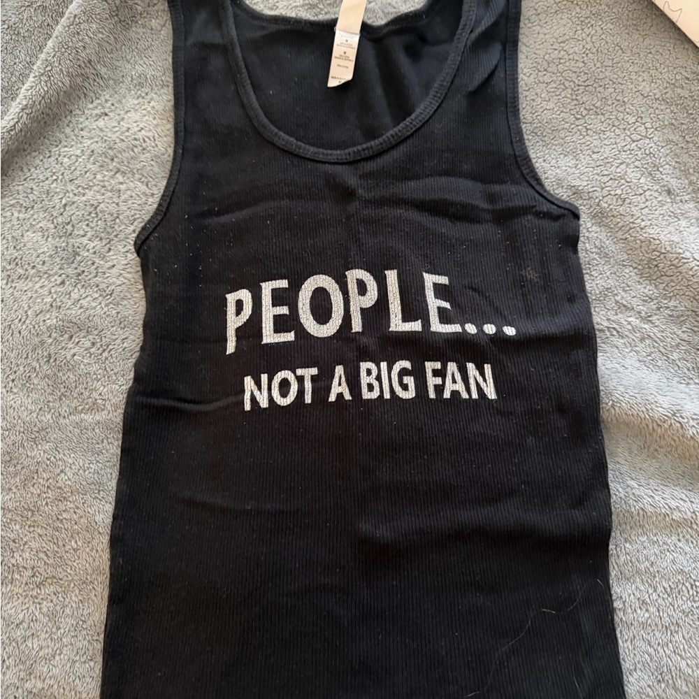 Bella Canvas Black Ribbed Tank with White 'People... Not A Big Fan' Graphic